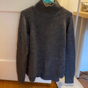 Garnet Hill cozy gray turtleneck sweater.